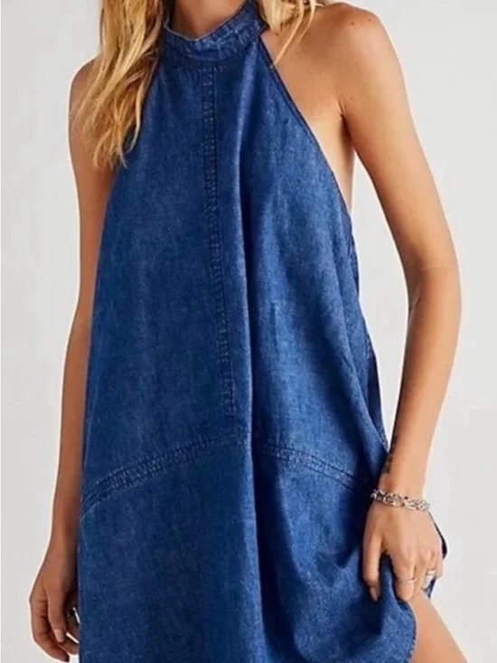 Free People Denim Halter Swing Dress - Picture 1 of 16